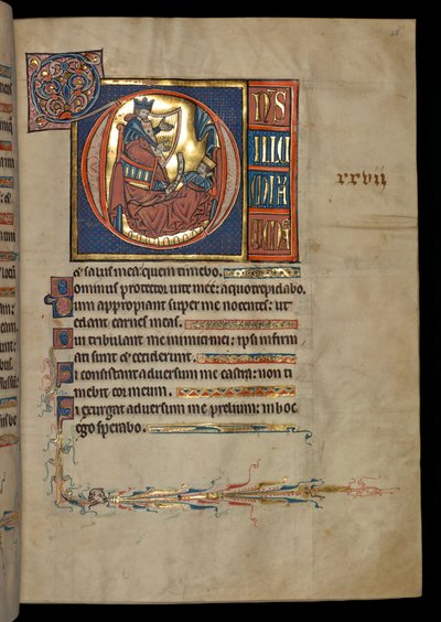 Psalm 26, initial D, David harping before Saul, illustration from the 
